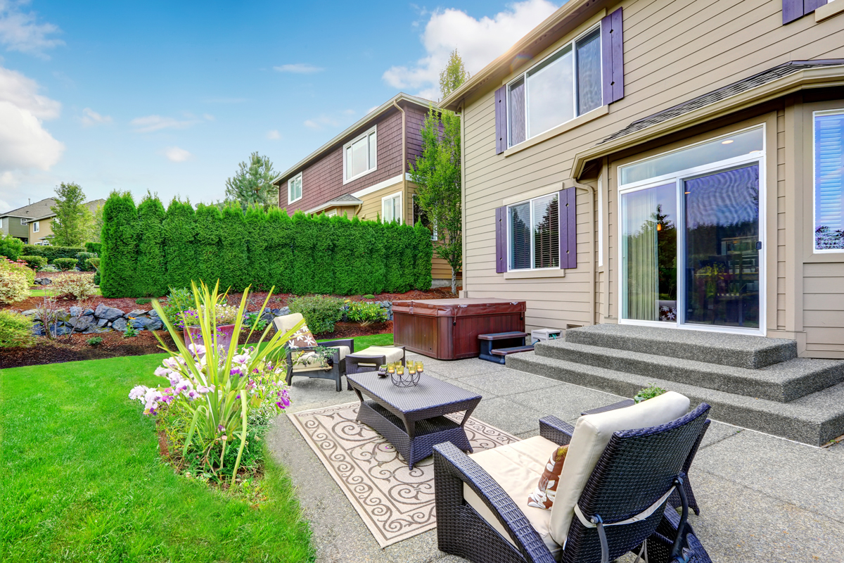 sliding glass door in luxurious backyard
